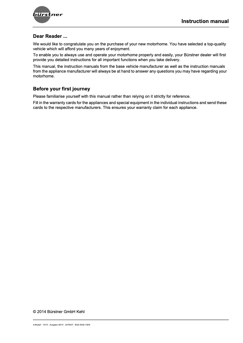 Image de la première page du manuel de l'appareil A-Modell (2015)