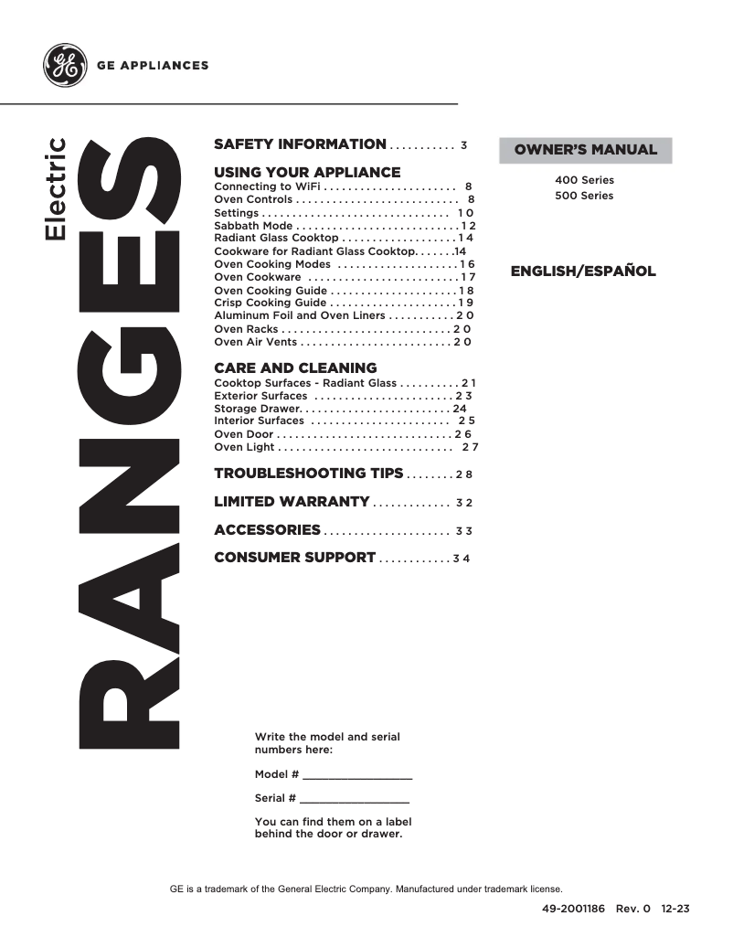 Image de la première page du manuel de l'appareil GRF500PVWW