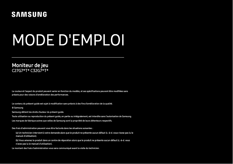 Page 1 de la notice Manuel utilisateur Samsung Odyssey G7