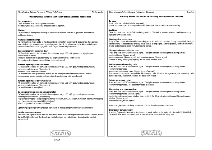 Page 1 de la notice Manuel utilisateur Salvus Milano