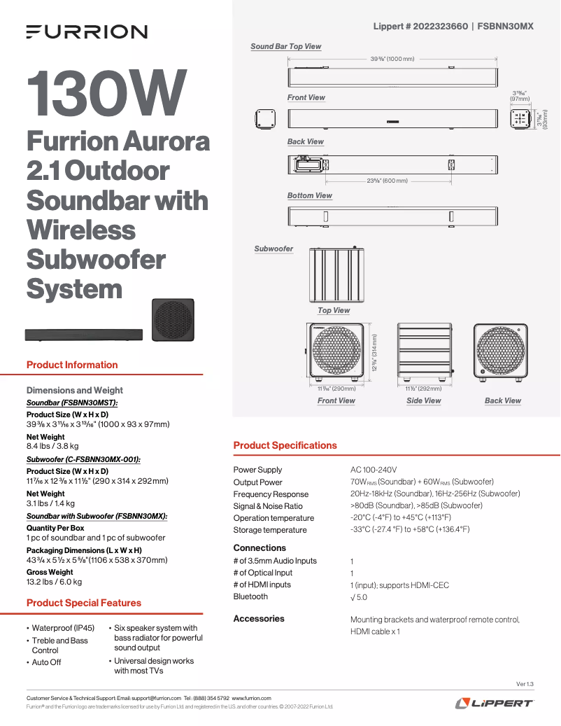 Page 1 de la notice Fiche technique Furrion FSBNN30MX