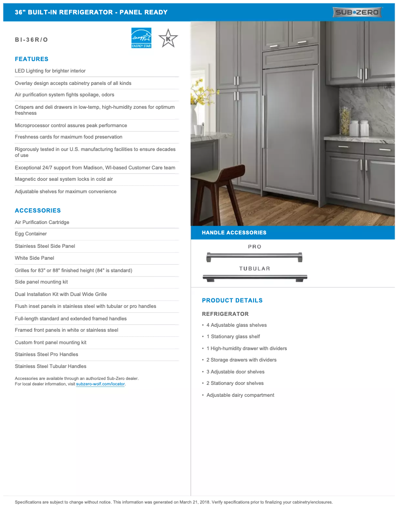 Page n°1 - Manuel utilisateur Sub-Zero BI-36R/O-LH