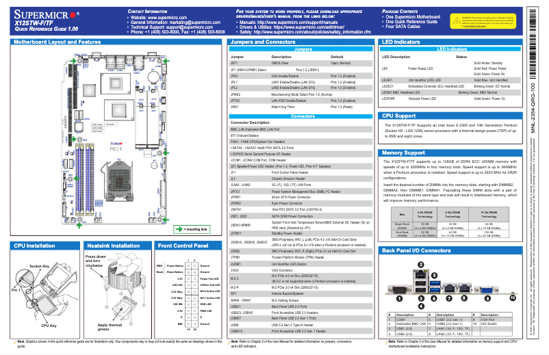 Page 1 de la notice Guide de démarrage rapide Supermicro X12STW-F