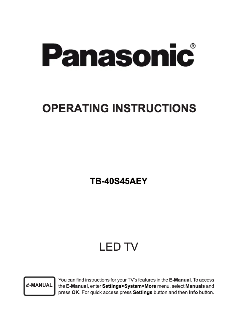 Page n°1 - Manuel utilisateur Panasonic TB-40S45AEY