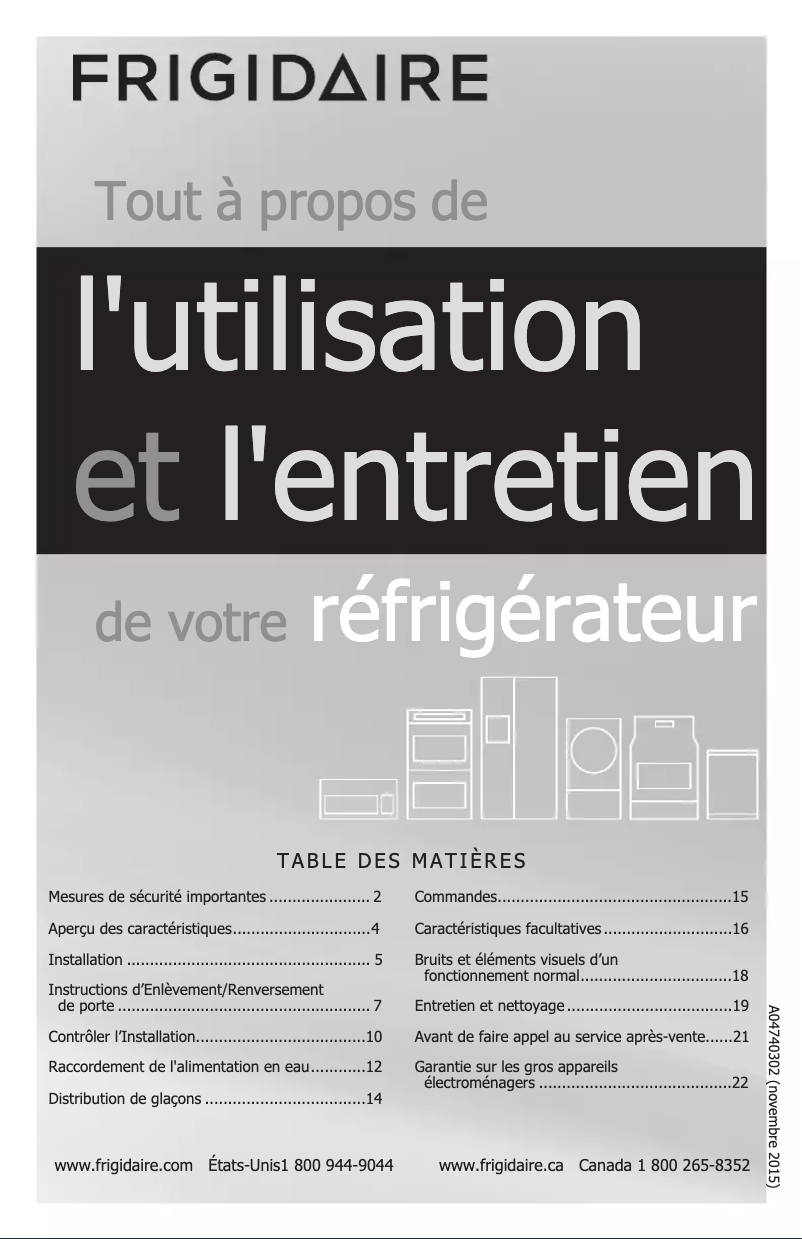 Page n°1 - Manuel utilisateur Frigidaire FFTR1821TW