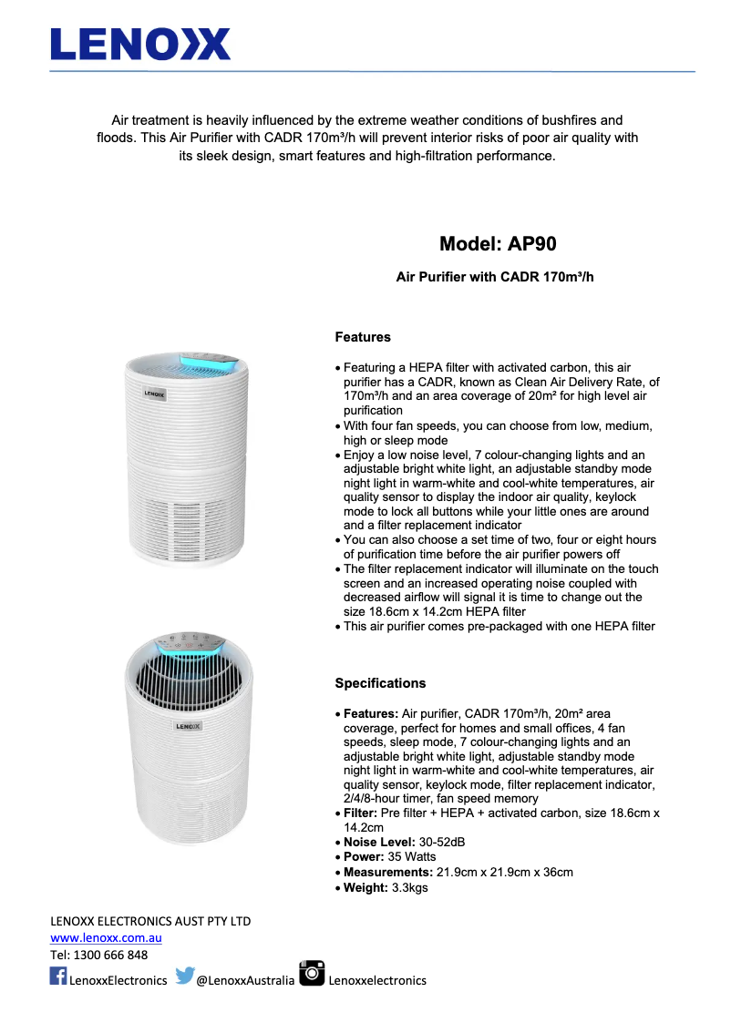 Page n°1 - Manuel utilisateur Lenoxx AP90