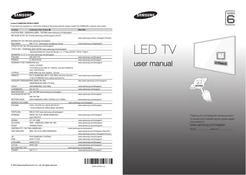 Page 1 de la notice Manuel utilisateur Samsung UE40H6500AL