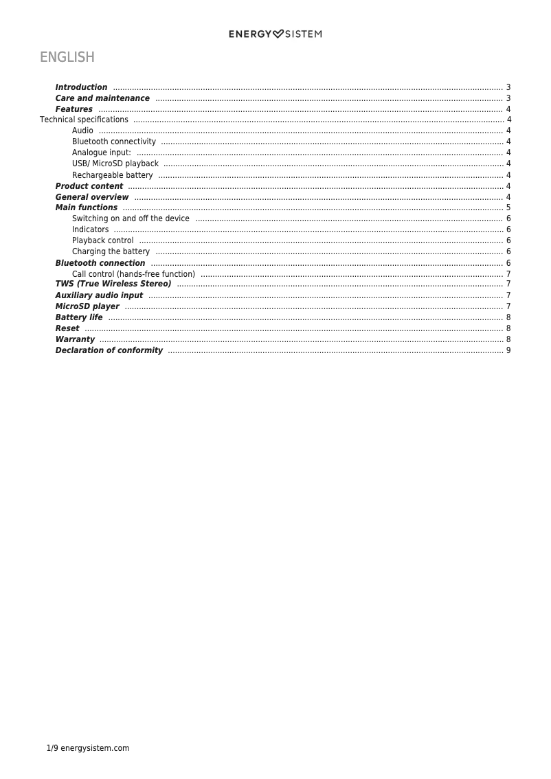 Page 1 de la notice Manuel utilisateur Energy Sistem Urban Box 7