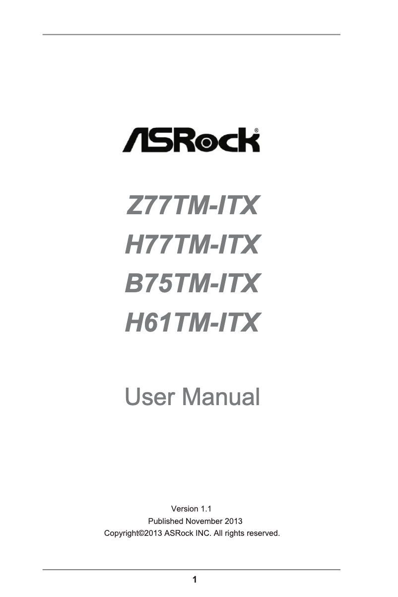Page n°1 - Manuel utilisateur Asrock H61TM-ITX