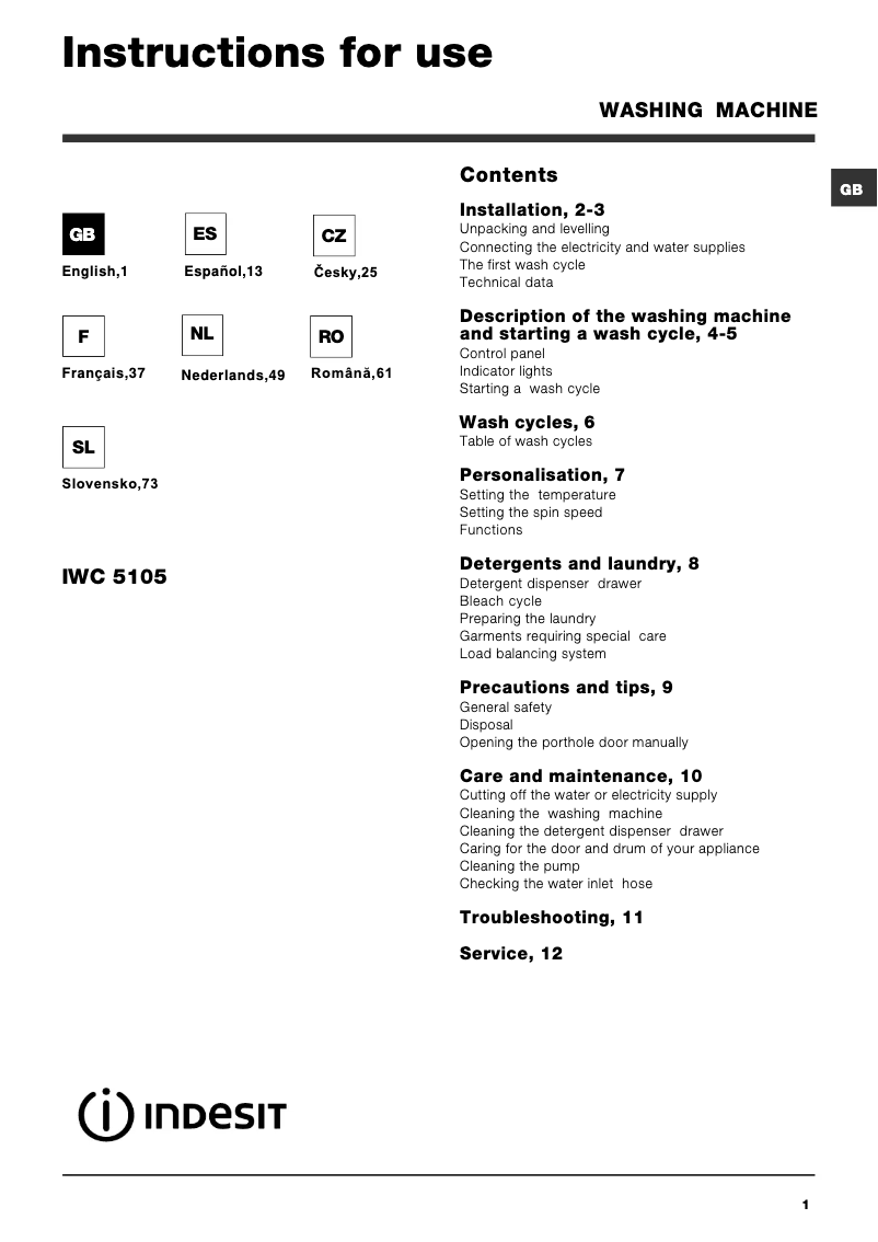 Página 1 del manual Manual de usuario Indesit IWC 5105