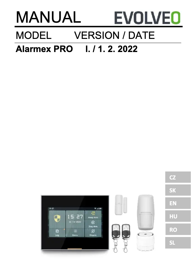 Page 1 de la notice Manuel utilisateur Evolveo Alarmex Pro