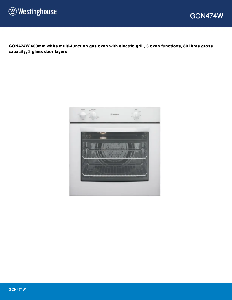 Page n°1 - Manuel utilisateur Westinghouse GON474W