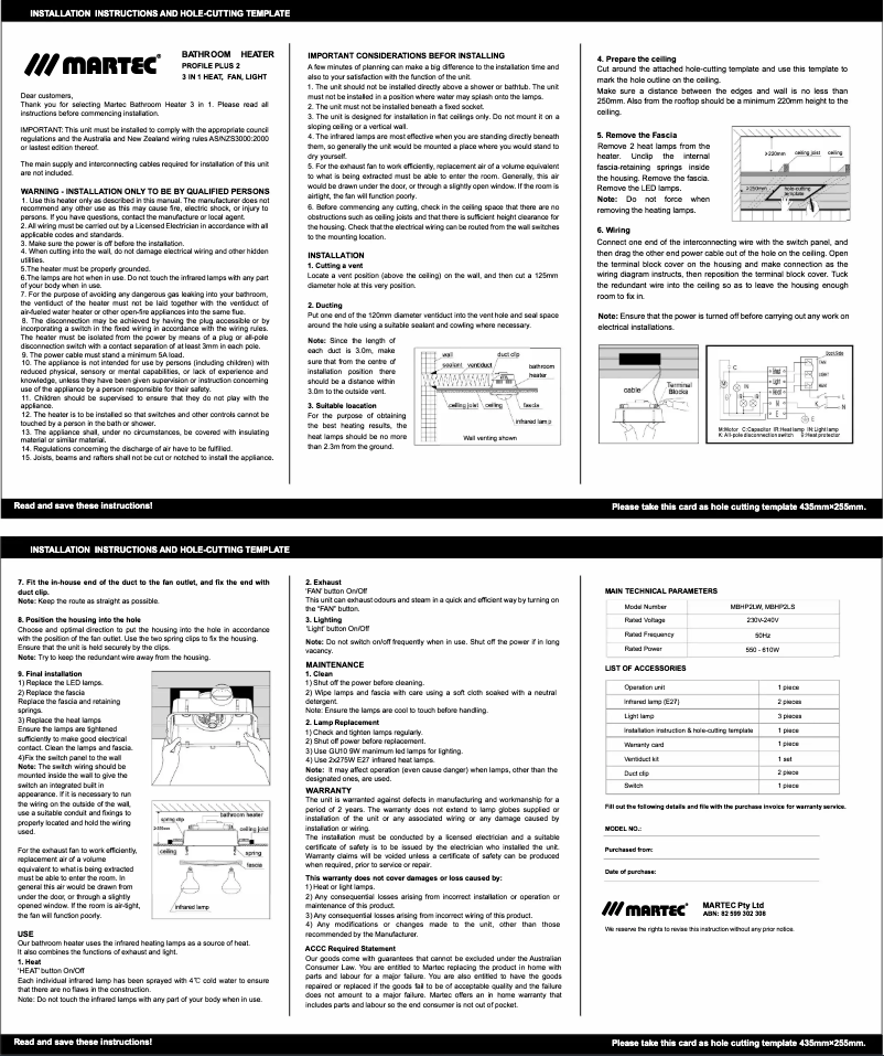 Page 1 de la notice Manuel utilisateur Martec Profile Plus 2 MBHP2LS