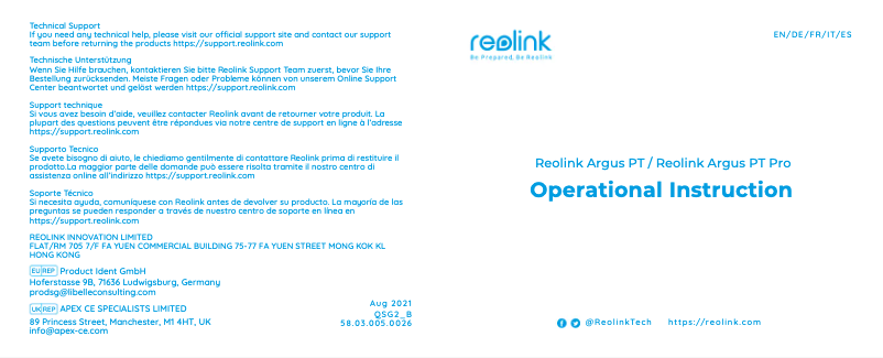 Page n°1 - Guide de démarrage rapide Reolink Argus PT Pro