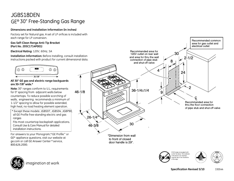 Page n°1 - Fiche technique GE JGBS18DENCC