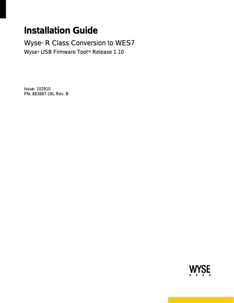 Page n°1 - Manuel utilisateur Wyse R Class Conversion to WES7