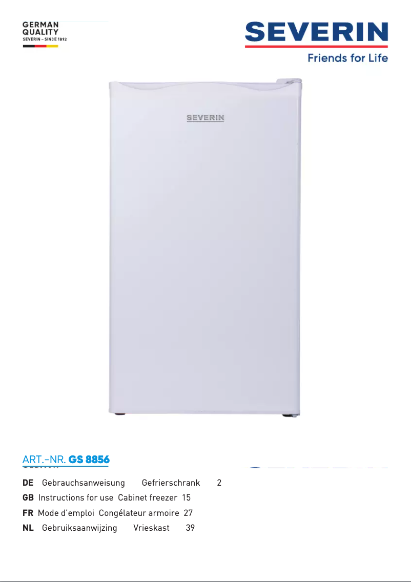 Page 1 de la notice Manuel utilisateur Severin GS 8856