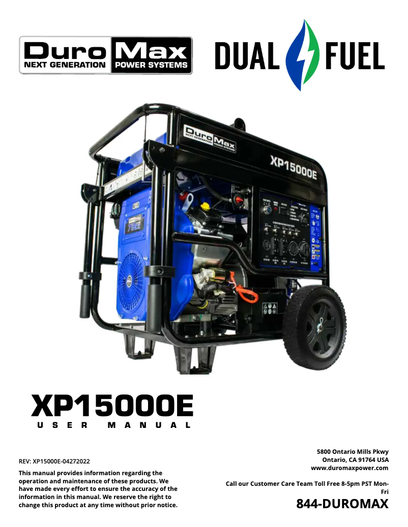 Page n°1 - Manuel utilisateur DuroMax XP15000E
