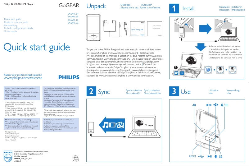 Page n°1 - Manuel utilisateur Philips GoGear SA4ARA