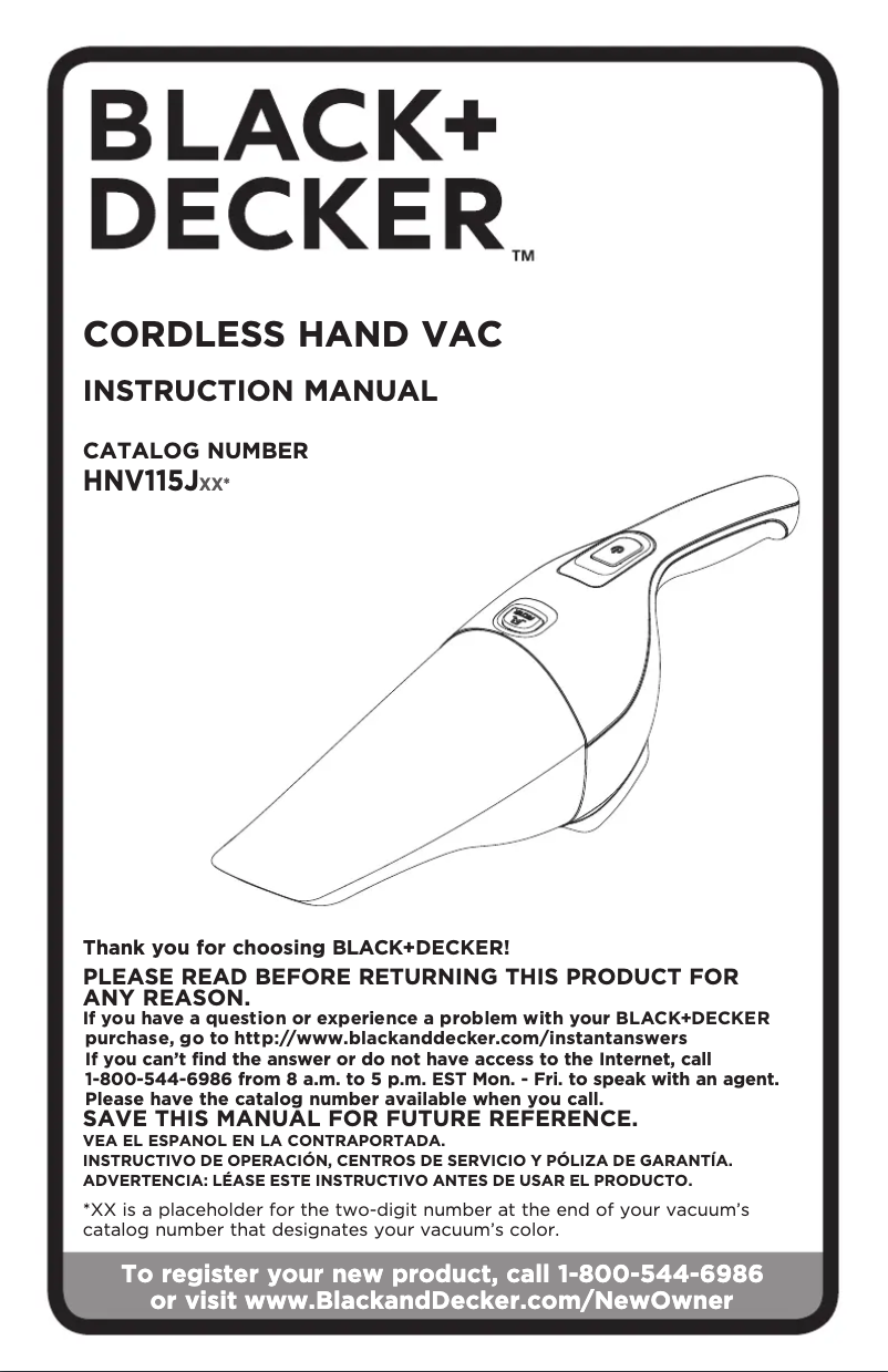 Page 1 de la notice Manuel utilisateur Black & Decker HNV115J06