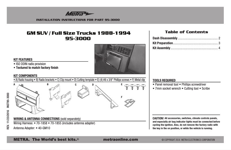 Page n°1 - Manuel utilisateur Metra 95-3000