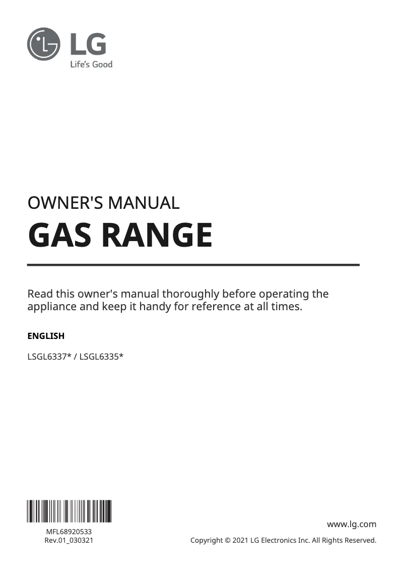 Page 1 de la notice Manuel utilisateur LG LSGL6335F