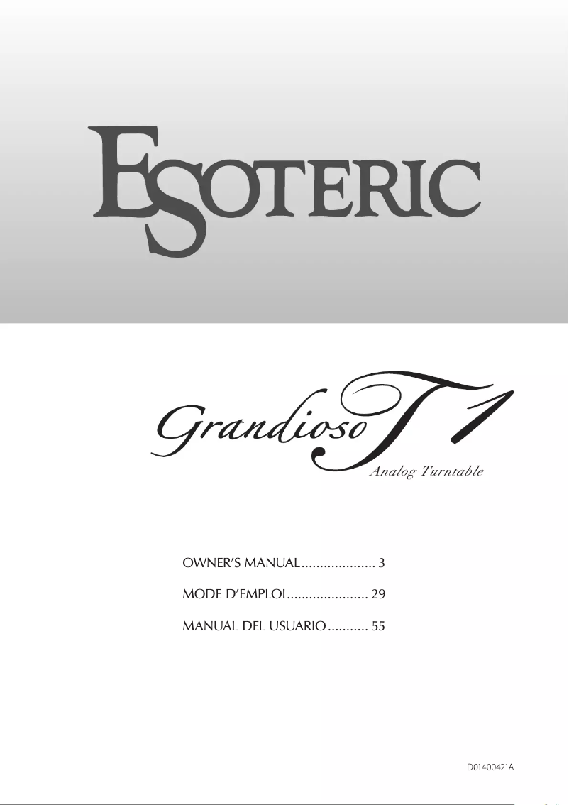 Page 1 de la notice Manuel utilisateur Esoteric Grandioso T1