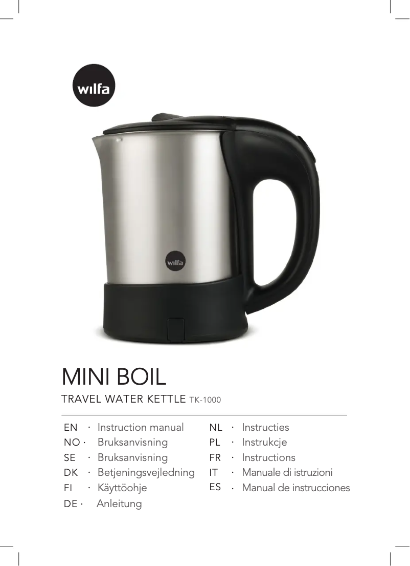 Page 1 de la notice Manuel utilisateur Wilfa Kok Reise TK-1000