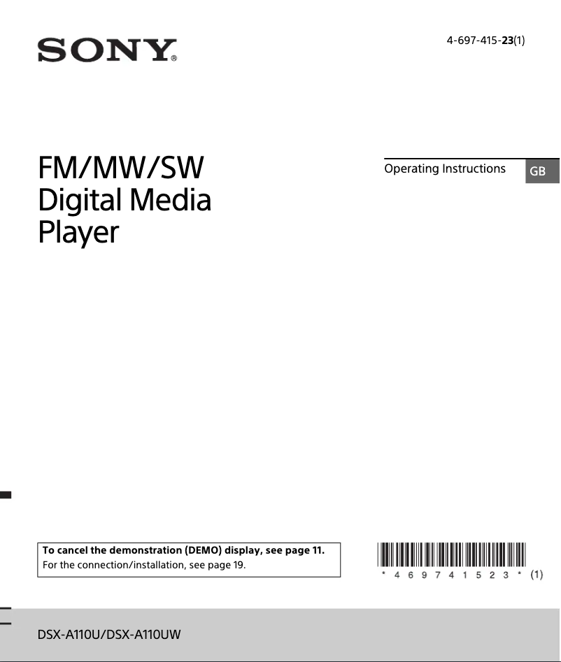 Page n°1 - Manuel utilisateur Sony DSX-A110U