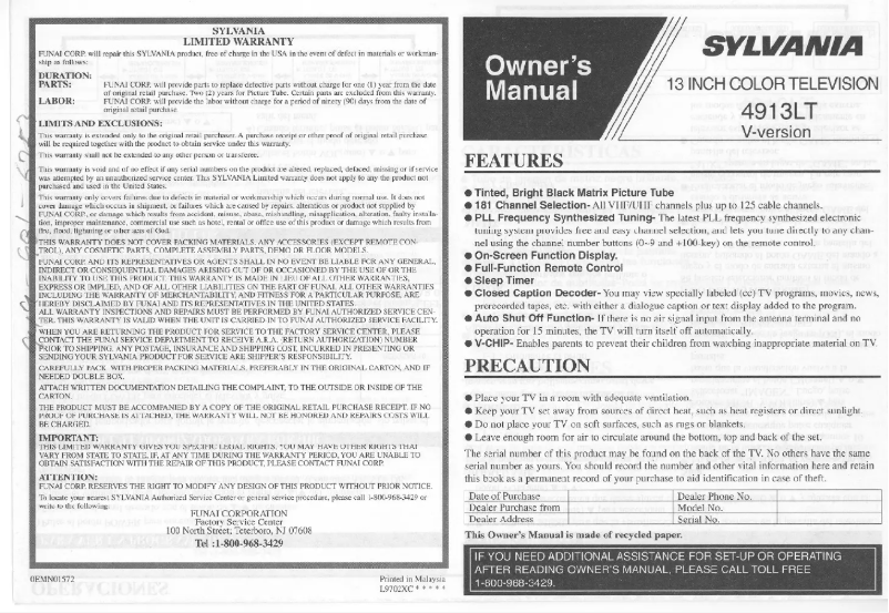 Page n°1 - Manuel utilisateur Sylvania 4913LTV