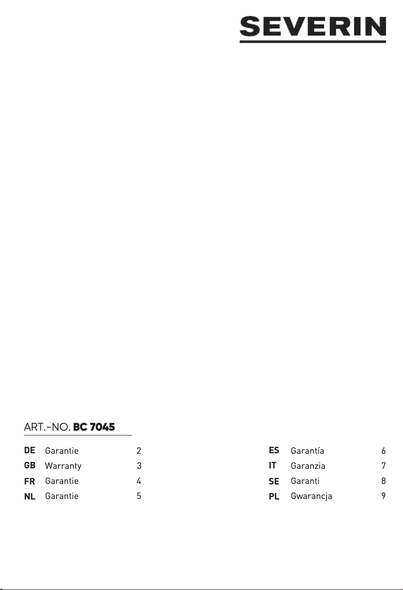 Page n°1 - Informations de garantie Severin BC 7045