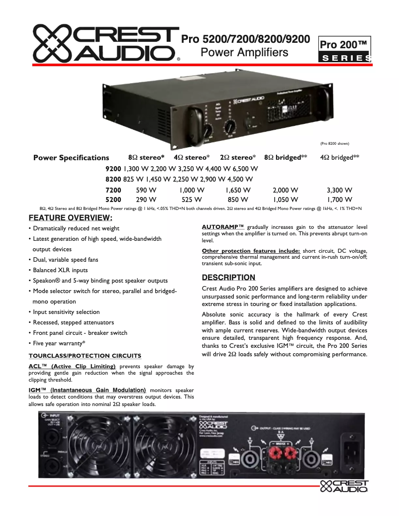 Page n°1 - Fiche technique Crest Audio Pro 5200