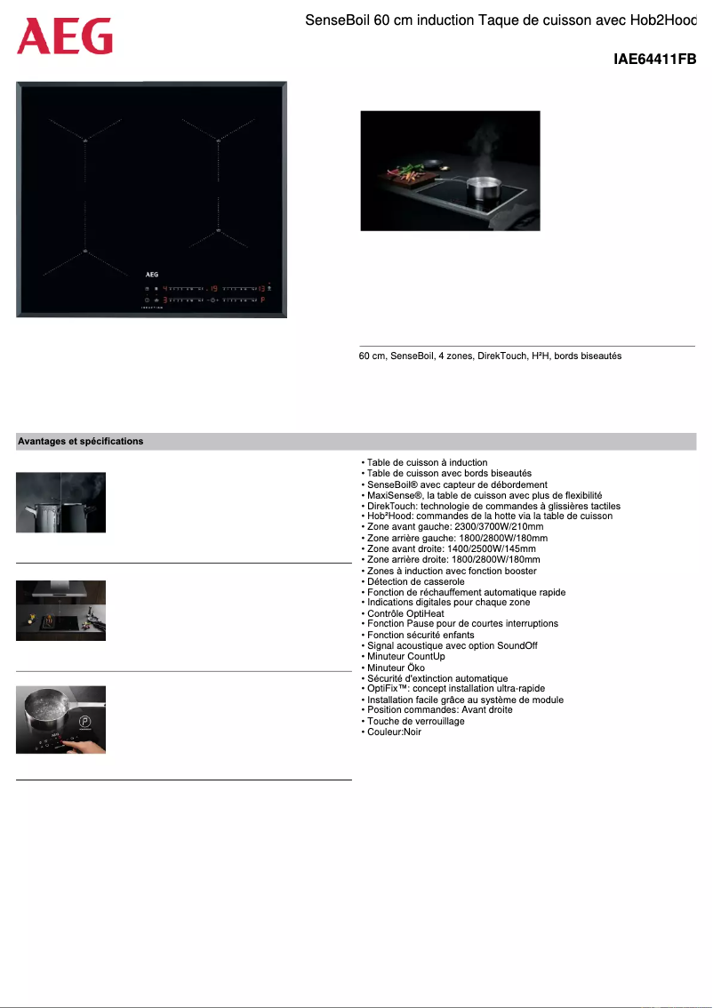 Página 1 del manual Ficha técnica AEG IAE64411FB