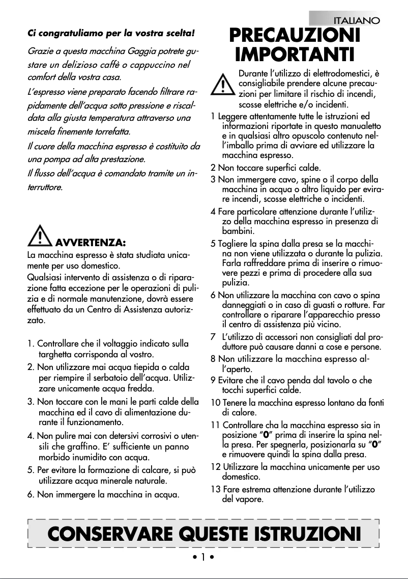 Image de la première page du manuel de l'appareil Saeco Coffee 97 & Coffee Deluxe DM1075-054