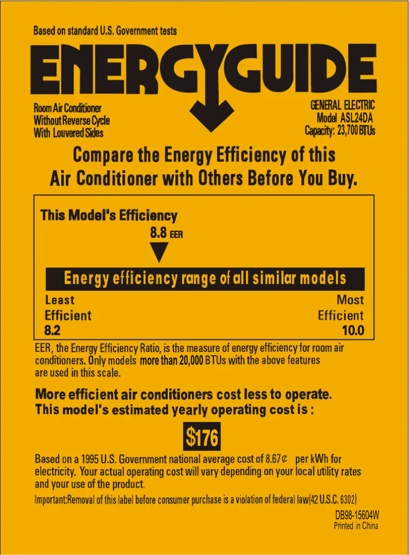 Page 1 de la notice Label énergétique GE ASL24DA