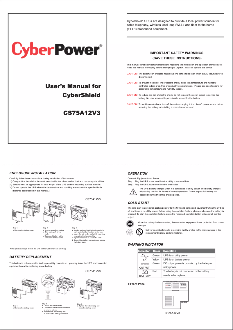 Page 1 de la notice Manuel utilisateur CyberPower CyberShield CS75A12V3