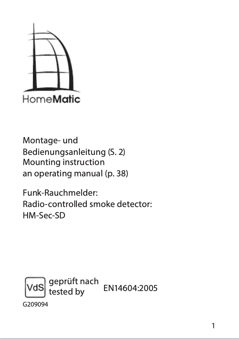 Page 1 de la notice Manuel utilisateur eQ-3 HM-Sec-SD