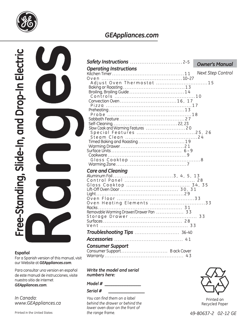 First page image of the manual for Profile PB978DTBB