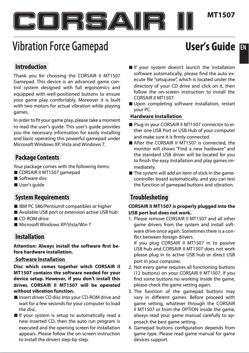 Image de la première page du manuel de l'appareil Corsair II