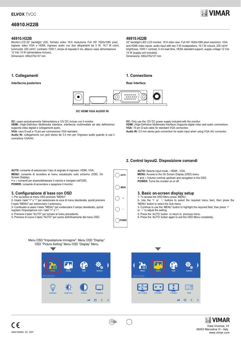 Image de la première page du manuel de l'appareil ELVOX 46910.H22B