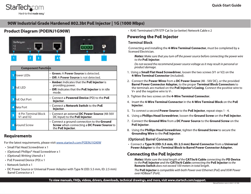 Page 1 de la notice Mode d'emploi StarTech.com POEINJ1G90W