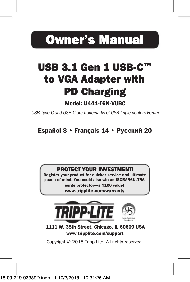 Page n°1 - Manuel utilisateur Tripp Lite U444-T6N-VUBC