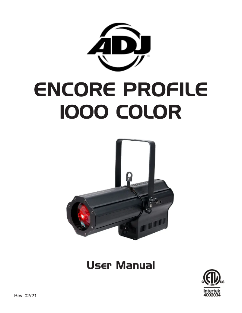 Page 1 de la notice Manuel utilisateur American DJ Encore Profile 1000 Color