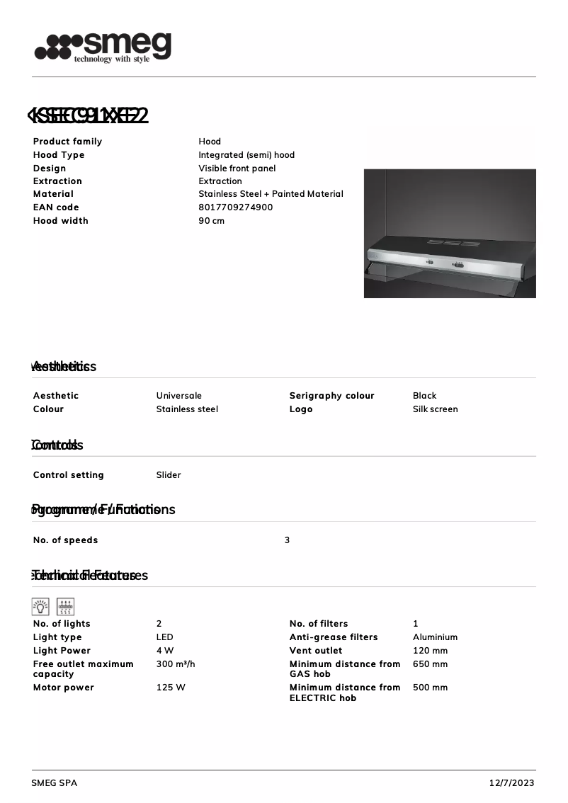 Page n°1 - Fiche technique Smeg KSEC91XE2