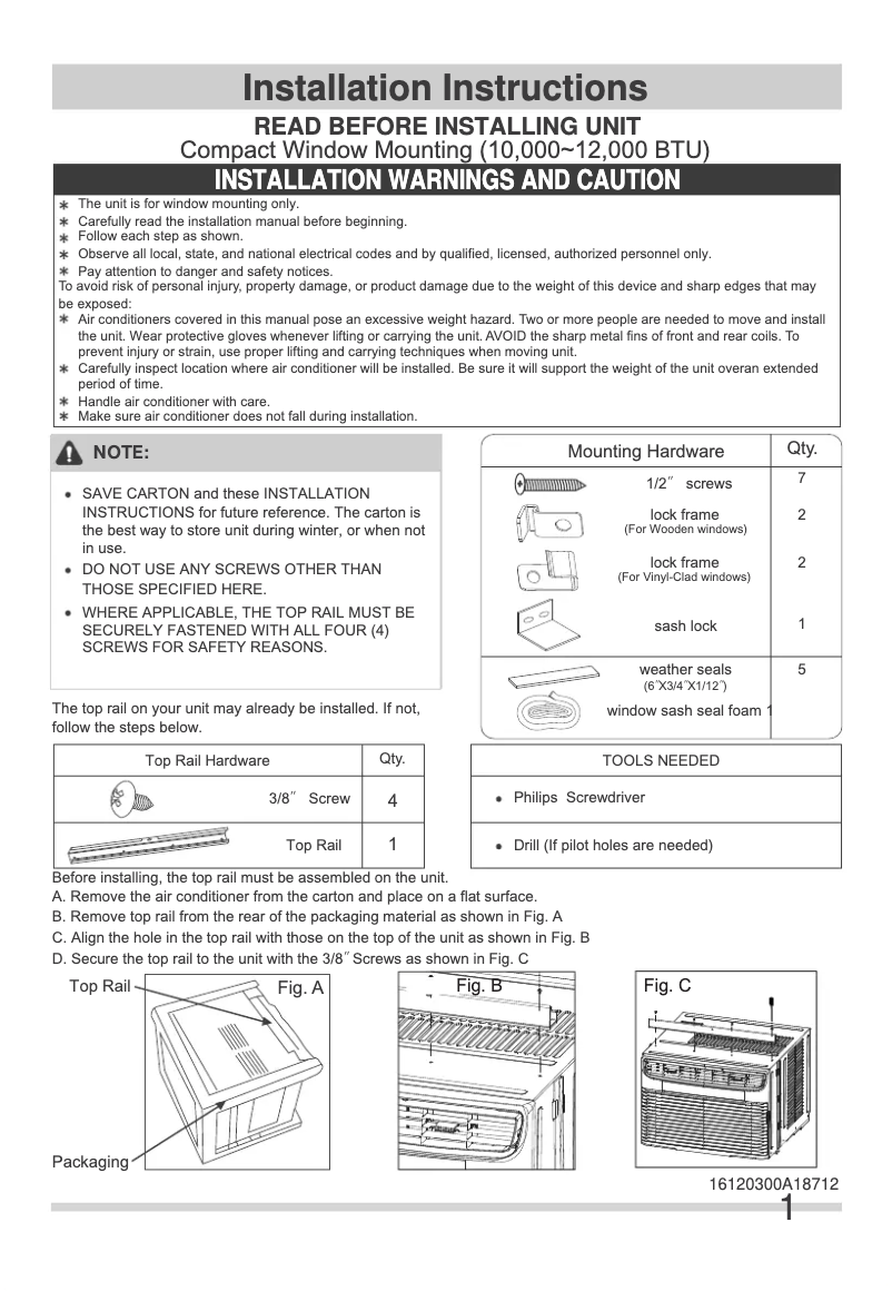 Page 1 de la notice Guide d'installation Frigidaire FHWW102WCE