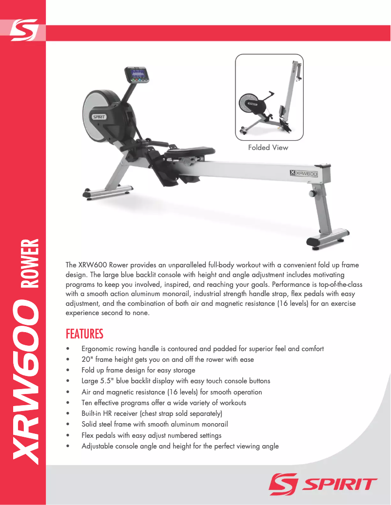 Página 1 del manual Ficha técnica Spirit Fitness XRW600