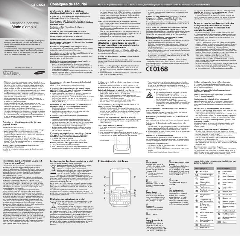 Page 1 de la notice Manuel utilisateur Samsung Ch@t 322