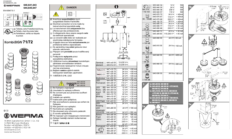 Page n°1 - Manuel utilisateur Werma KombiSIGN 71