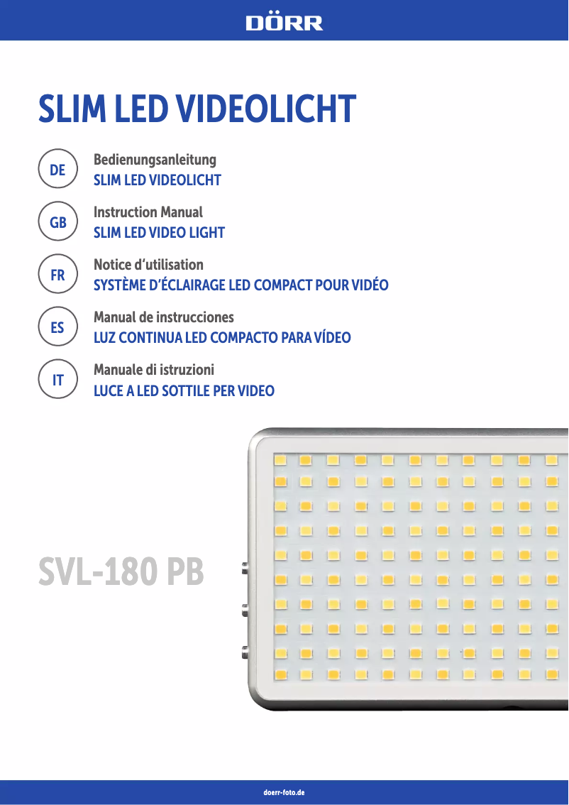 Page n°1 - Manuel utilisateur Dörr LED Slim Video Light SVL-180 PB