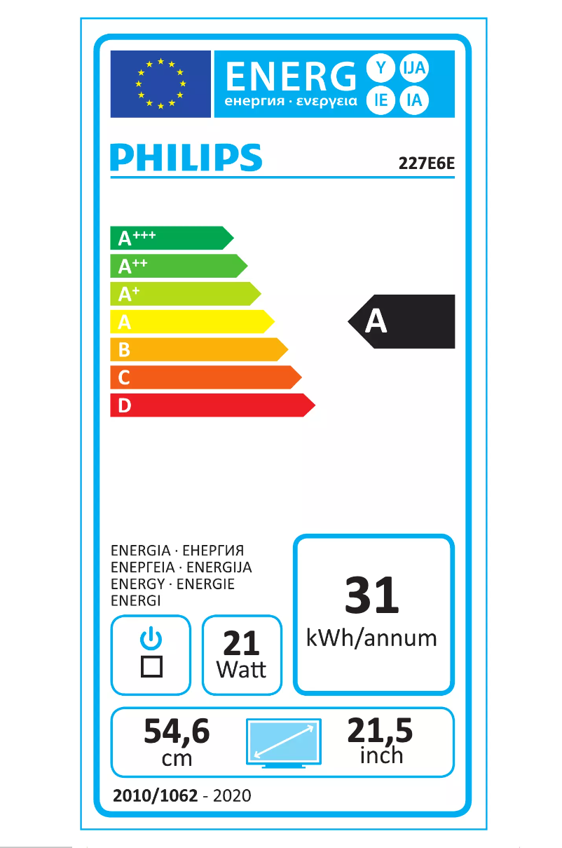 Página 1 del manual Etiqueta energética Philips 227E6EDSD